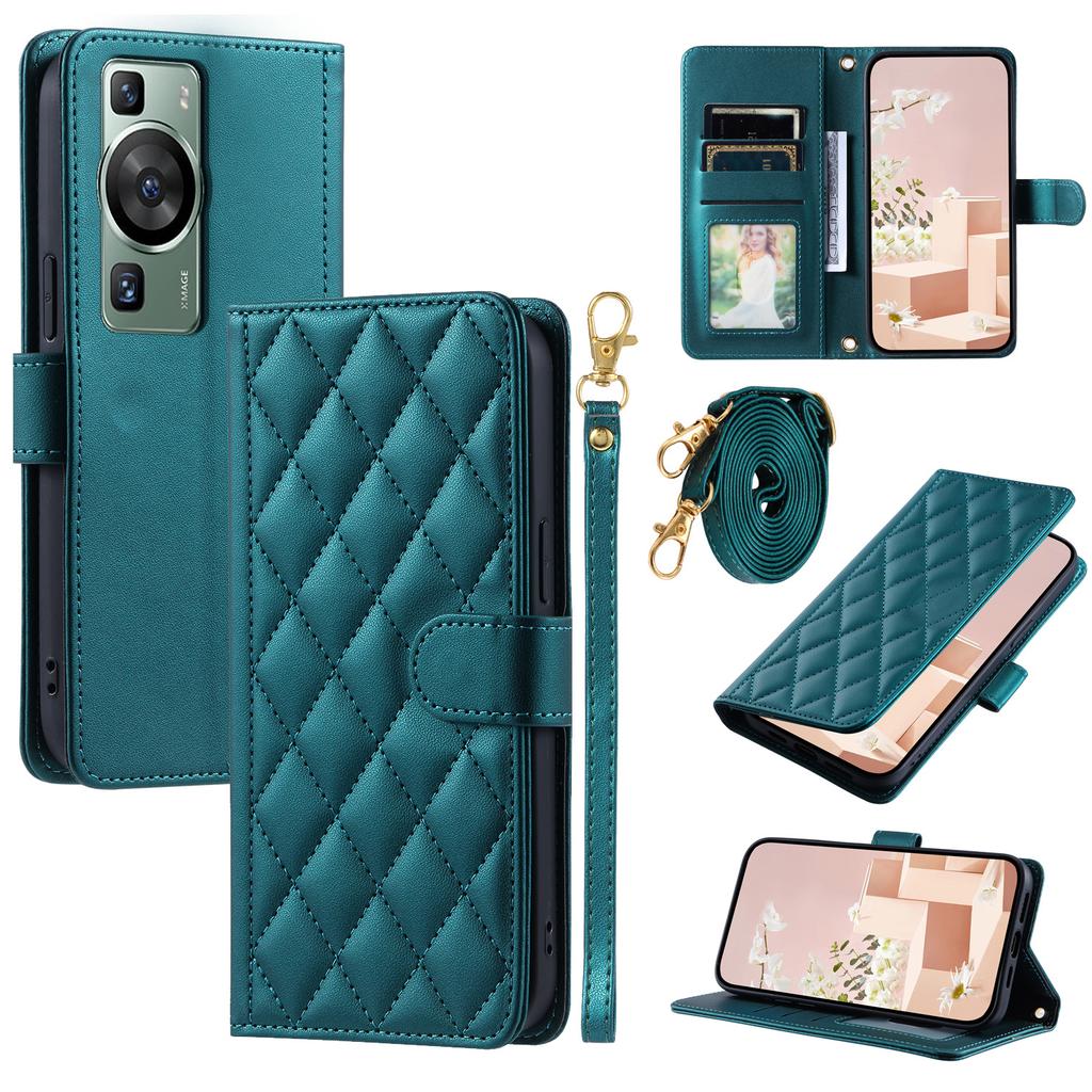 For Huawei P60/P60 Pro Wallet Case Leather Phone Cover Rhombus Grid Pattern