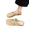 Baotou half slippers women's spring and summer outer wear 2025 new Internet celebrity pearl bow soft bottom fairy wind sandals