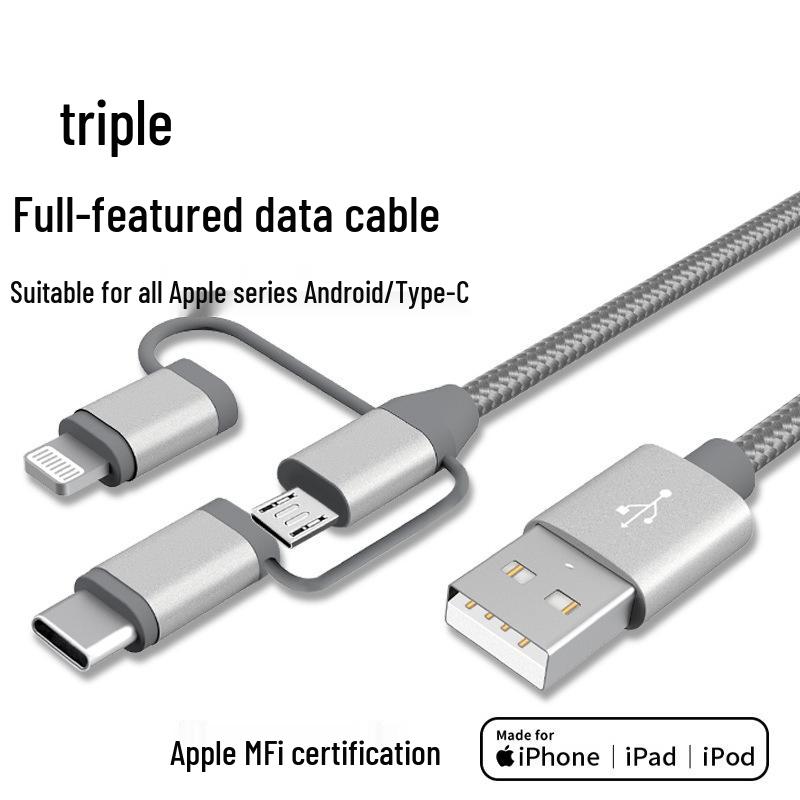 MFi Certified Universal 3-in-1 PD Fast Charging Type-C Cable for iPhone 17 золотой