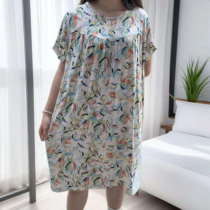 2023 Women's Short Sleeve Cotton Silk Printed Summer Nightdress
