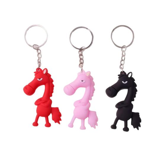Keychain Pendant 3D Cartoon Horse Design Key Chain with Metal Ring Multifunctional Keychain Gift Accessory
