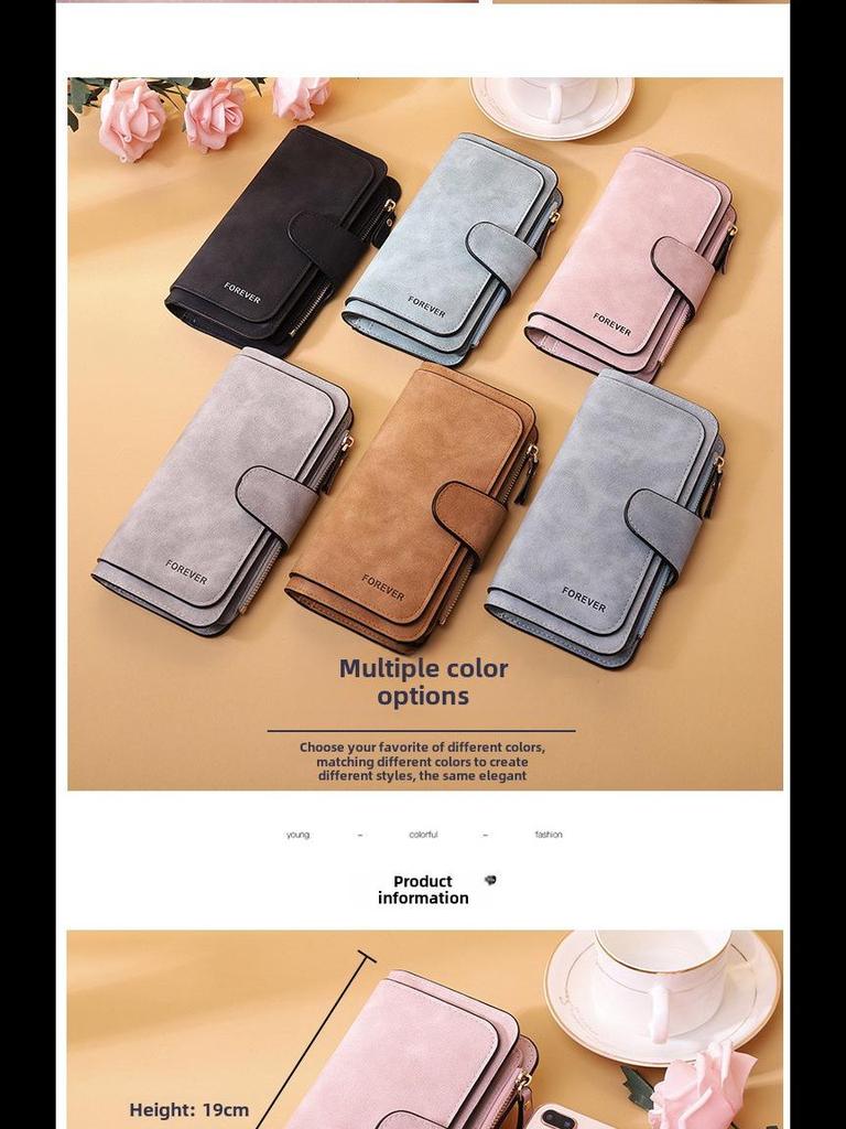 Korean Women's PU Leather Frosted Clutch: Multi-Purpose Long Wallet & Large Capacity Card Holder