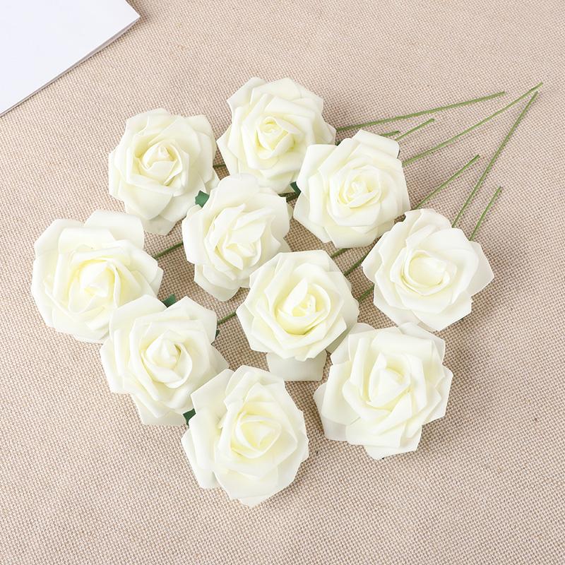 10-50Pcs Rose Artificial Flowers With Stem Foam Fake Roses Wedding Bouquet Centerpieces Decoration Birthday Party DIY Gift Craft