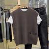 Men's Sleeveless Wool Sweater - Round Neck Knit, Autumn/Winter Casual Fashion, Youth Trend, Solid Color.