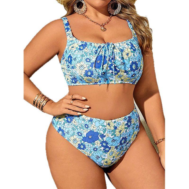 Curvy Backless Bikini: Sexy Plus Size Print Swimsuit with Gathering for Women