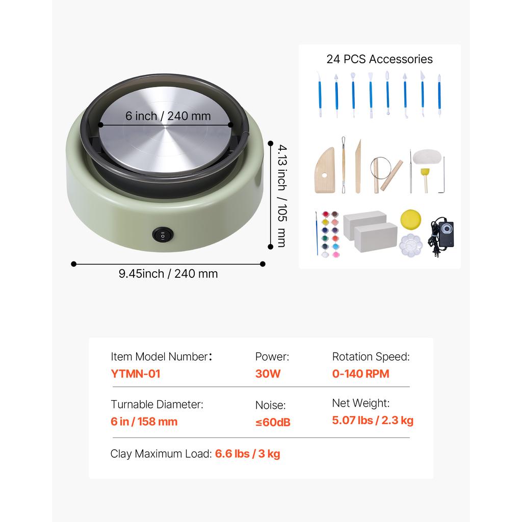 SucceBuy 3/6 Inch Mini Pottery Wheel Turntable Forward Reverse Rotation Adjustable Speed Electric Clay Wheel for Kids and Adults
