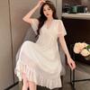 Summer V-Neck Mesh Lace Nightdress Short Sleeve Pure Princess Style Sweet Lace Sexy Loungewear Pajamas