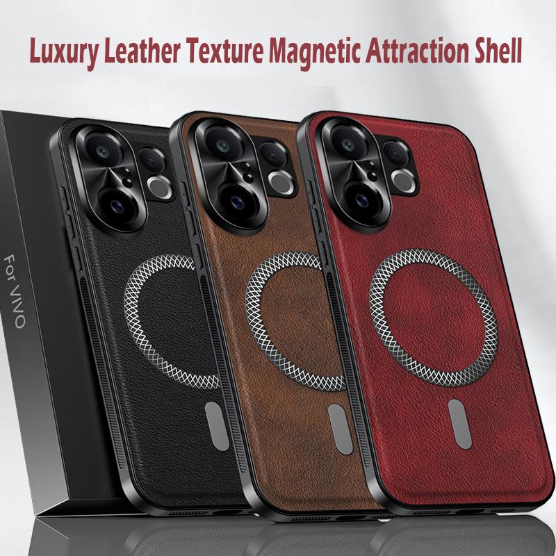 Luxury PU Leather Case For Vivo X200 FE S30 Pro Mini Magsafe Magnetic Lens Protection Shockproof Cover For Vivo T4 Ultra S20