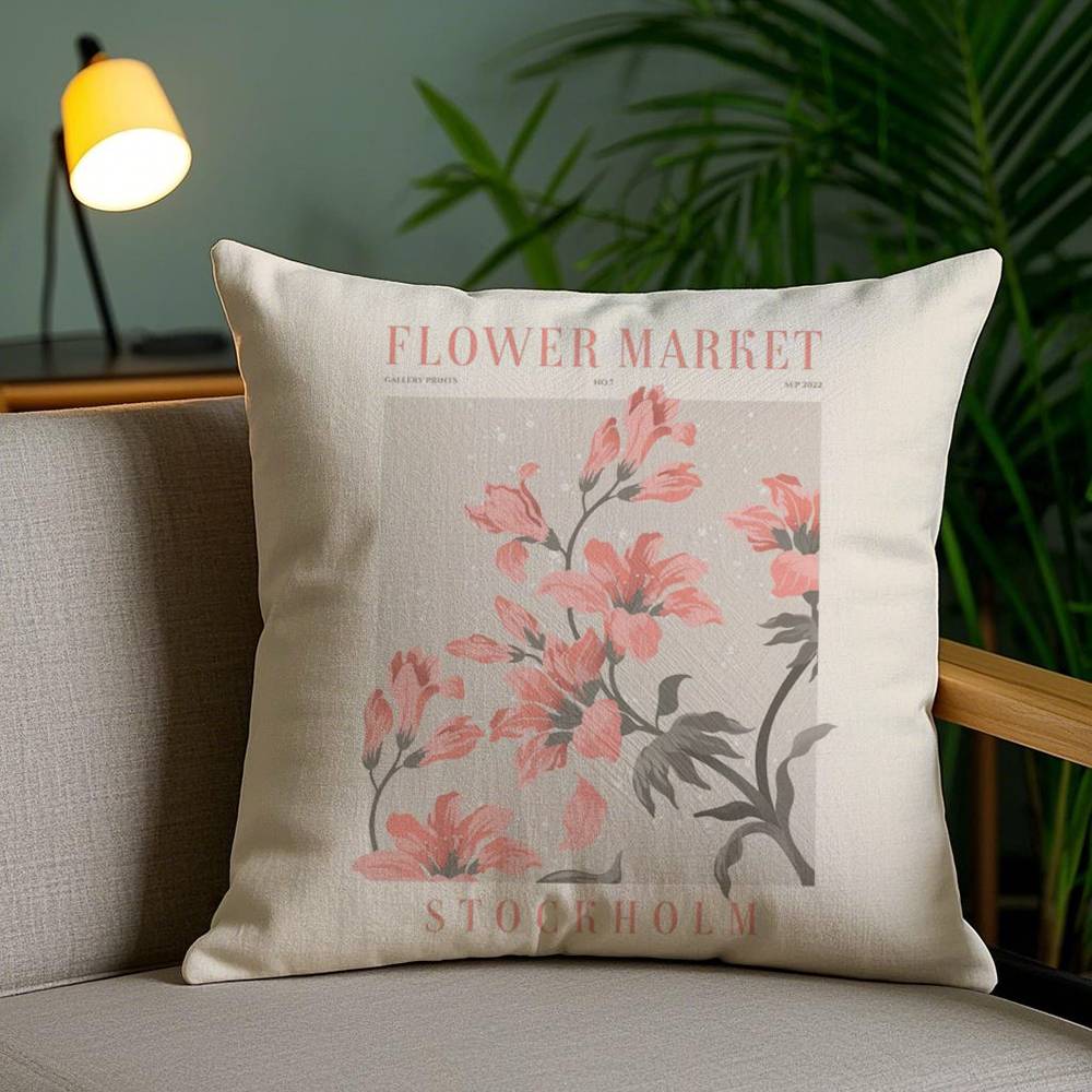 Pillow Case Flower Market Home Dorm Chair Back Short Plush Double-sided Printing Office Nap Time Cushion Cover