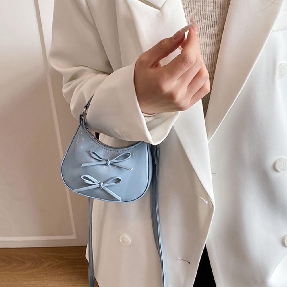 Cute PU Bow Crossbody Bag Single Shoulder Lightweight Leather Handbag Purse Cartoon Mini Shoulder Bag Students