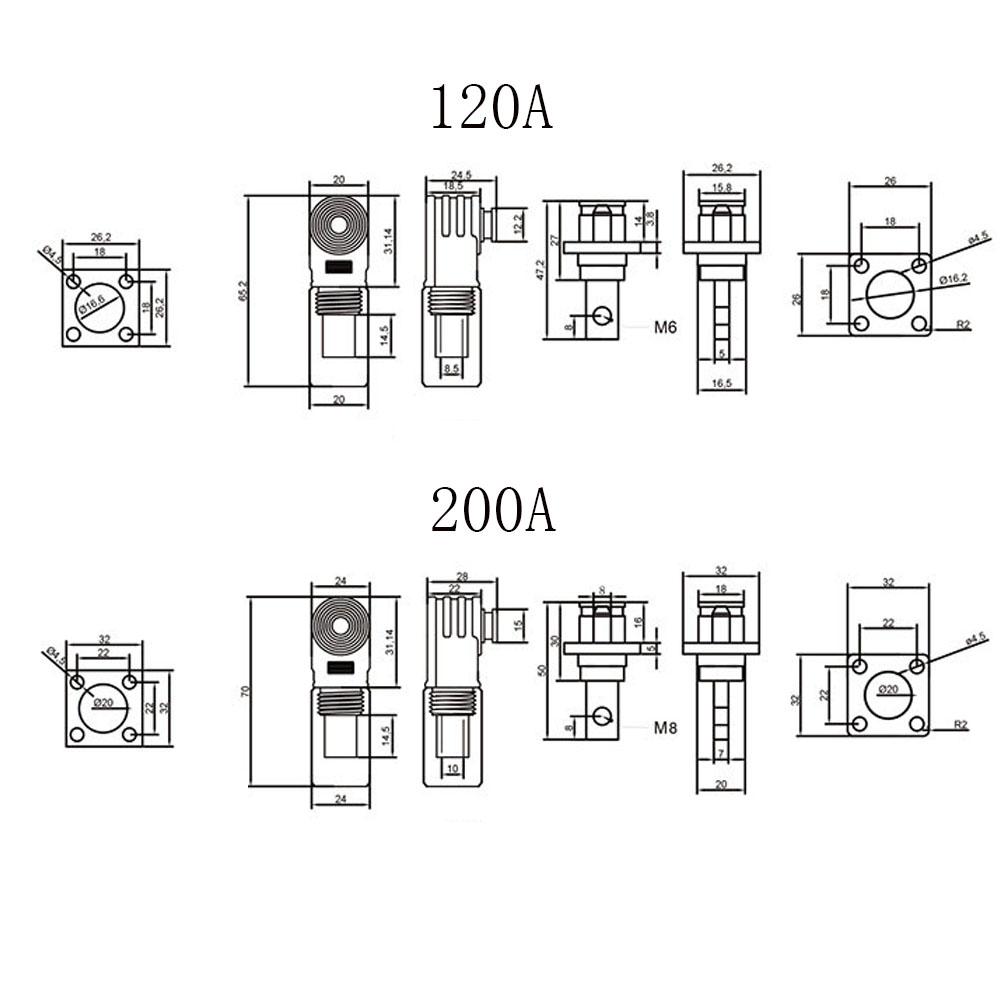 120A/200A Battery Energy Storage Connector High Current Quick Plug Terminal Flame Retardant IP67 Waterproof Elbow Power Terminal