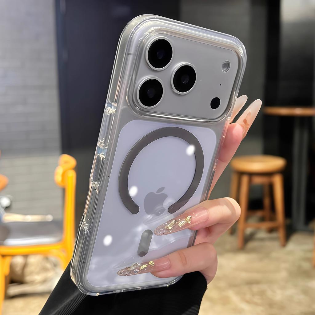 Applicable To iPhone17PROMAX Mobile Phone Case Transparent Ice Crystal Two-color Magnetic Suction Apple 16 Airbag Anti-drop 15 Sheath
