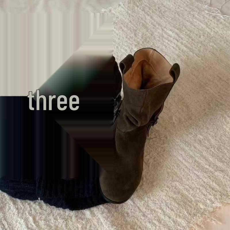 Vintage Cowhide Wrinkled Slouch Ankle Boots - Korean Style Western Cowboy Riding Boots for Women