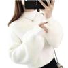 Duyinyan Puff Sleeve High Neck Knit Sweater for Fall and Fluffy Shaggy Knit Pullover Soft and Solid Stretch Long Everyday Size White Women's Winter,