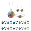 1 Set Women Jewelry Set Flower Print Glass Pendant Vintage Ethnic Style Prom Party Earrings Necklace Bracelet Combo Ideal Christmas Gift