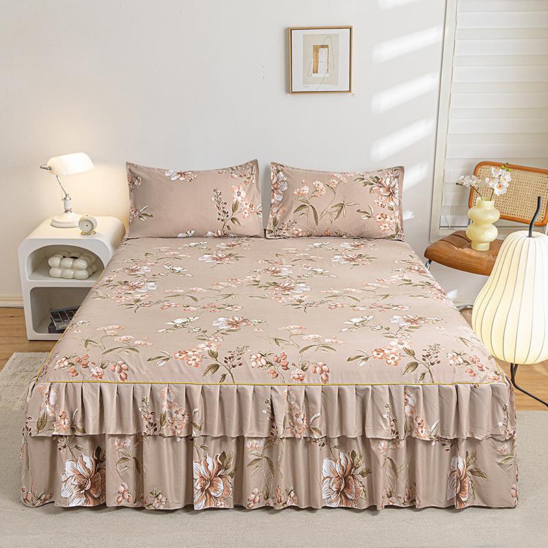 

Bedroom Household Single-piece Sanding Bed Skirt Solid Color Skin-friendly Bedspread Bed Cover Bedroom Student Dormitory Sheets 200X220cm