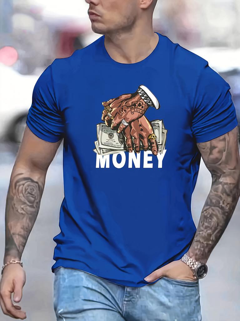 Hip Hop Money Cash Unisexs Crew Neck Cotton T Shirt Tattoo Hands With Banknote Print Short Sleeve Urban Casual Street Fashion Top