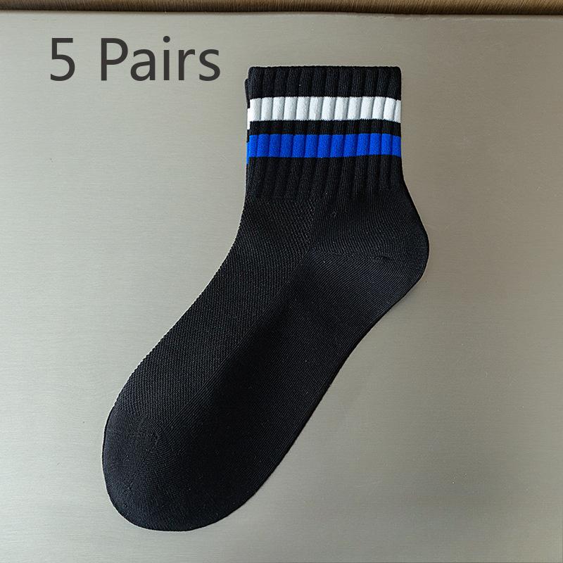 5 Paires de Chaussettes d'Été Fines à Rayures pour Homme, Sport, Basketball, Anti-Transpirantes, Déodorantes, Tube Court