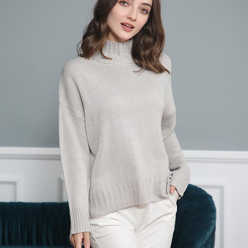 Women S High Neck Long Sleeve Solid Knit Pullover Sweater