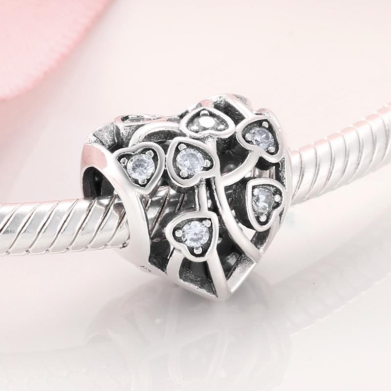 925 Silver Sparkling Angel Wings Dream Catcher Skull Clear CZ Charms for Jewelry Making Fit Original Designer Bracelets