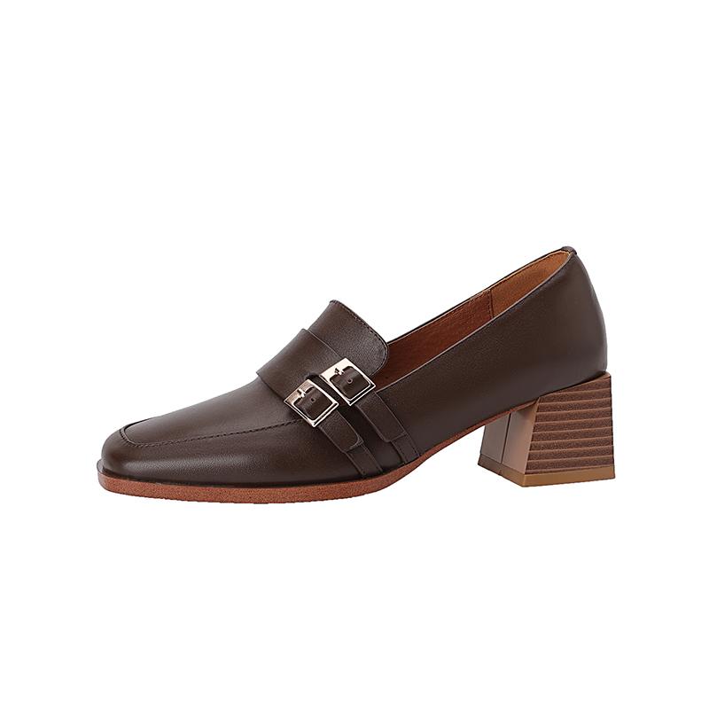 

Мода 2025 Новая Натуральная Кожа Женская Обувь Мода Квадратный Носок Слипоны Туфли-лодочки на Невысоком Толстом Каблуке Весенняя Обувь Женская Zapatos De Mujer 34 коричневый