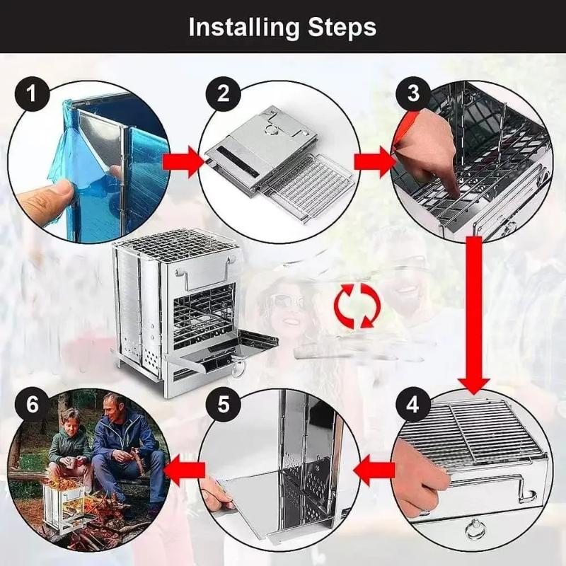 Outdoor camping heating stove,outdoor integrated folding portable storage stove,charcoal firewood stainless steel barbecue grill