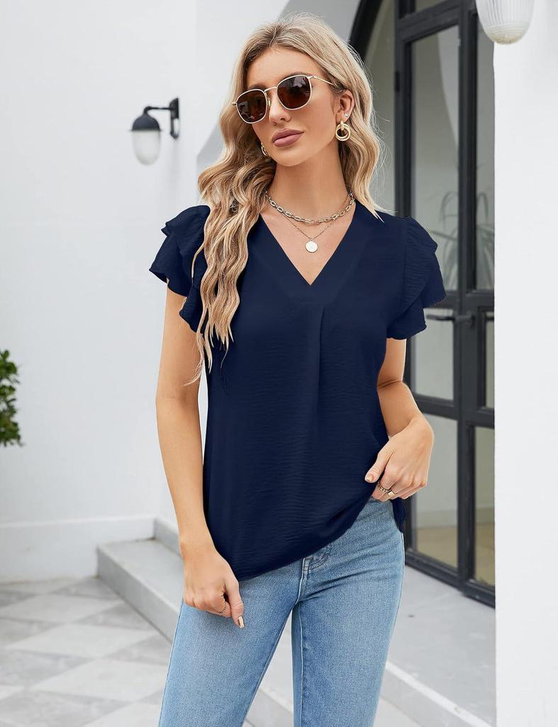 2025 Women's V-neck Polyester Short-sleeve T-shirt - 14 Colors, Casual Versatile Base Layer for Winter.