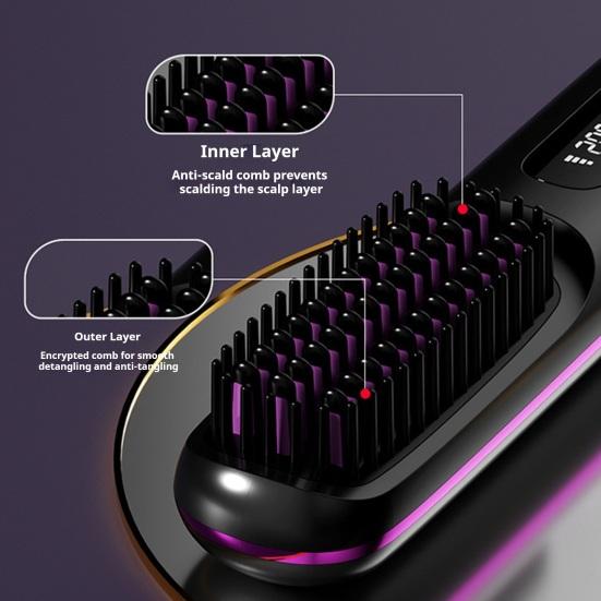 Cordless Hair Straightener Brush 3 Temperature LCD Display Hair Straightening Comb USB Rechargeable Fast Heating Electric Hot Brush