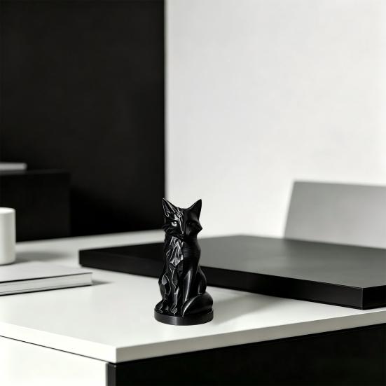 Geometric Faceted Fox Figurine, 3D Printed Sitting Fox Statue, Modern Art Fox Sculpture, Collectable Desktop Ornament for Home Table Shelf Decor