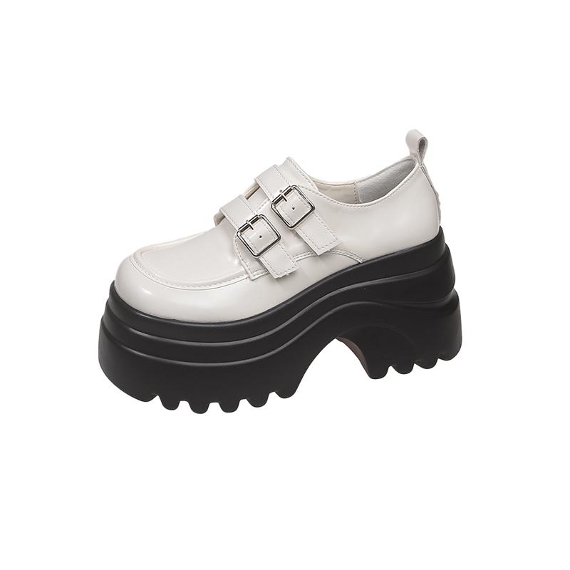 Fashion New 2025 Autumn 8CM High Heels Casual Leather Shoes Women Chunky Loafers Comfortable Pumps High Platform Walking Shoes Woman
