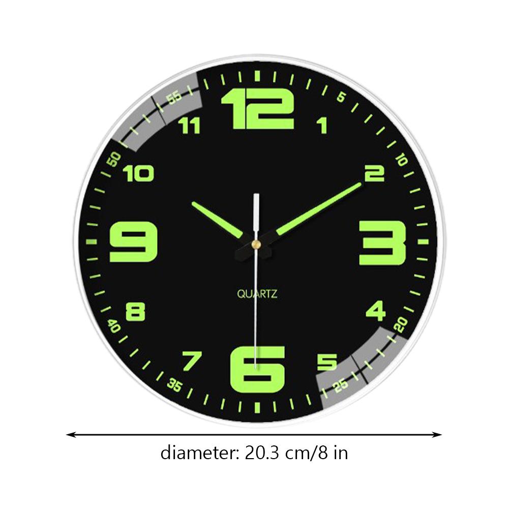 8 Inch Glow in The Dark Clocks Battery Operated Silent Non-Ticking Wall Clocks Luminous Wall Clock for Living Room Bedroom Decor