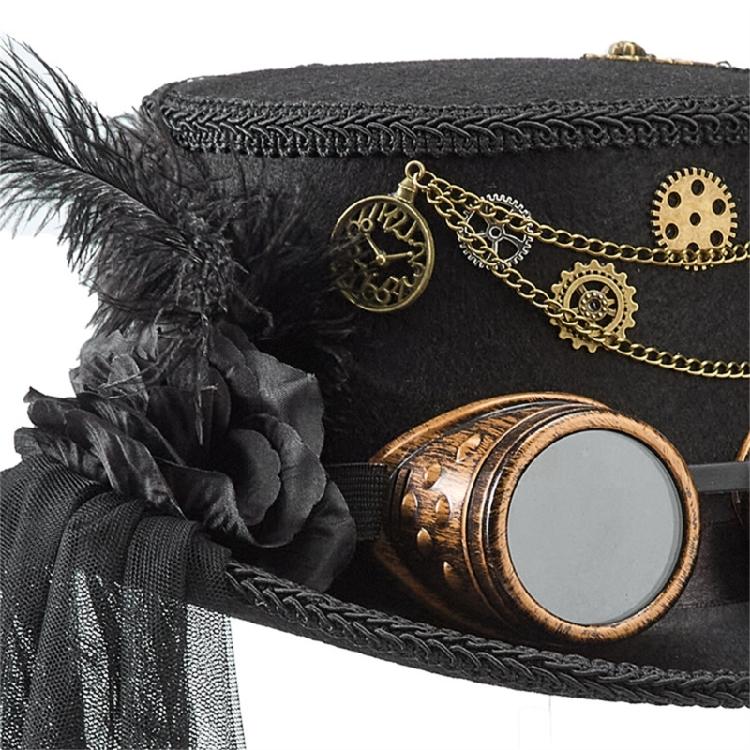Steampunk Hat With Dark Series Flower and Veil Design For Theater Stage Performances Halloween Party Gathering Headwear