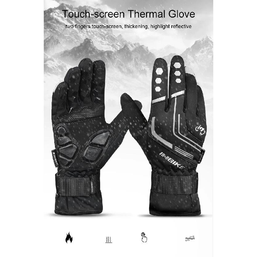 INBIKE Winter Cycling Gloves Full Finger Thermal Men's Bicycle Gloves Warm Cotton Waterproof Bike Gloves for Motorcycle Cycling
