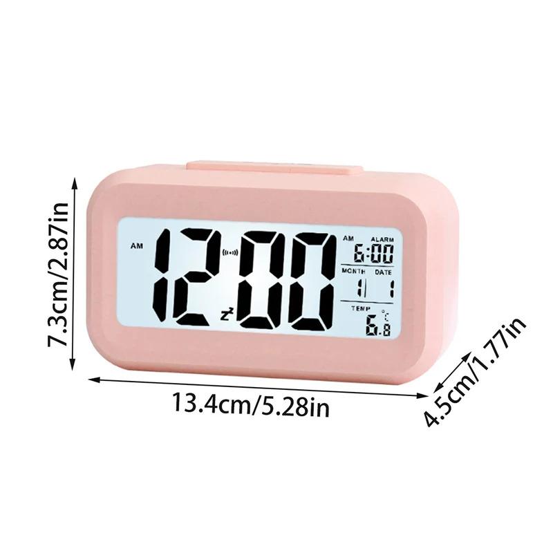 Batteriebetriebener LCD-Wecker, Temperatur, Datum, Woche, 3 Alarme, Hintergrundbeleuchtung, Schlummerfunktion, Tischuhr, Nachtsichtfunktion, 12/24-Stunden-Digitaluhr