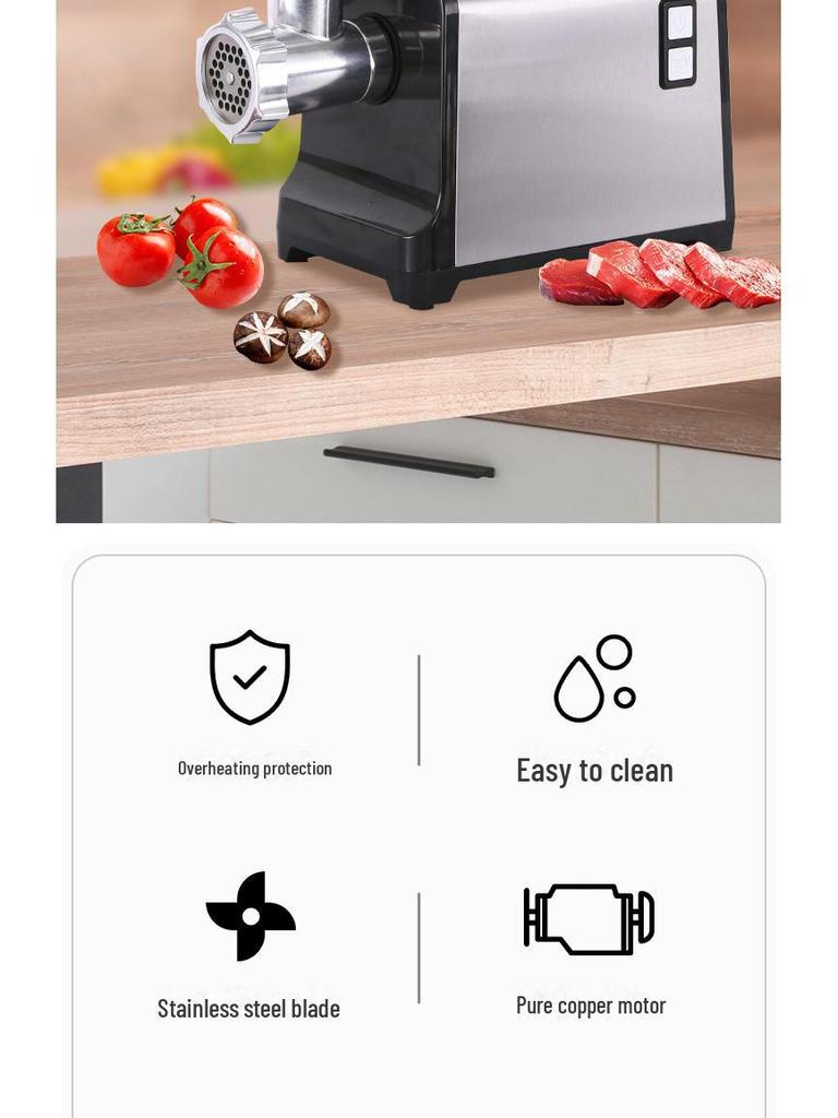 Automatický mlýnek na maso a plnička klobás z nerezové oceli evropského standardu: Multifunkční zařízení do zásuvky pro domácnost