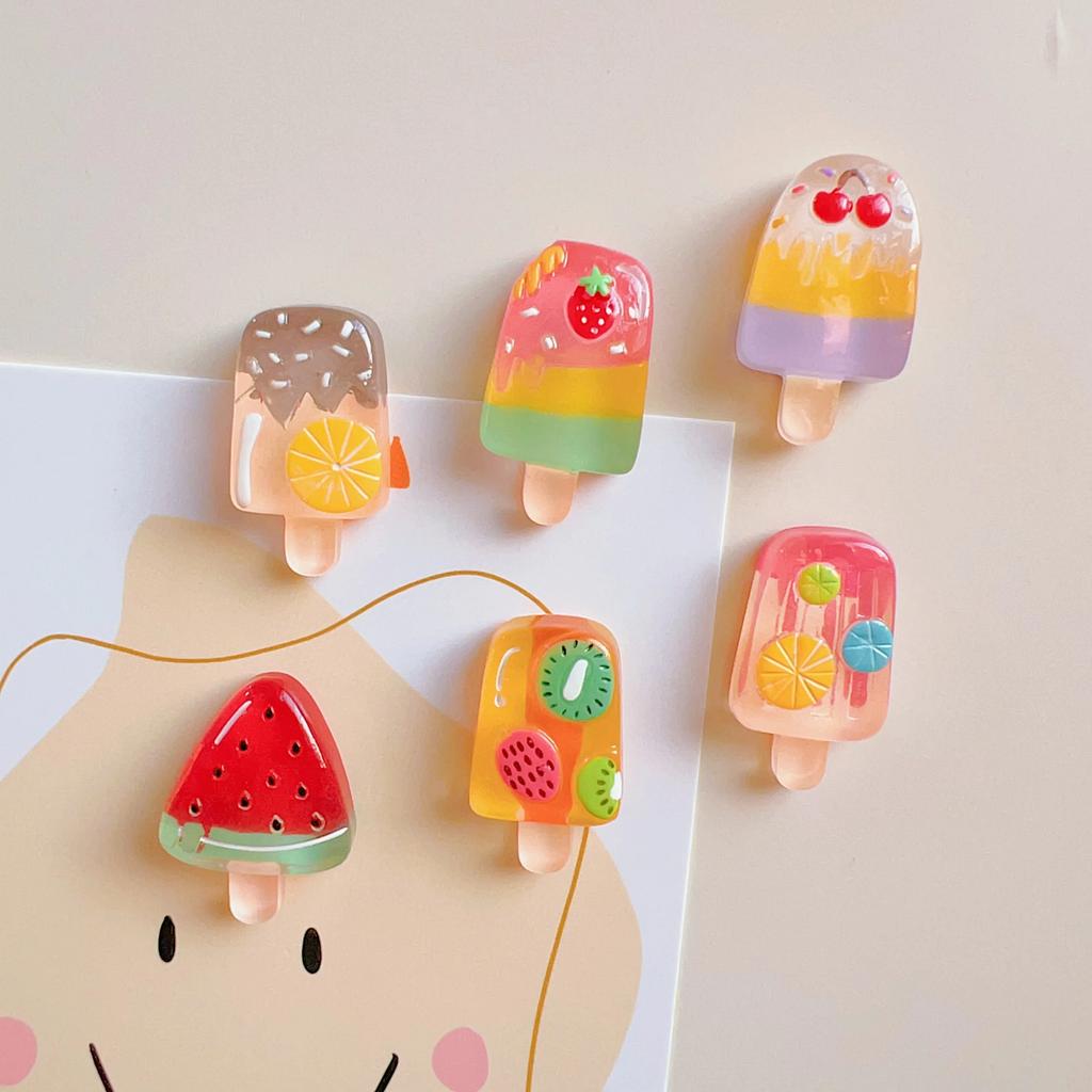 6pcs Set of Fruit & Ice Cream Magnetic Fridge Magnets - Strawberry, Watermelon Designs
