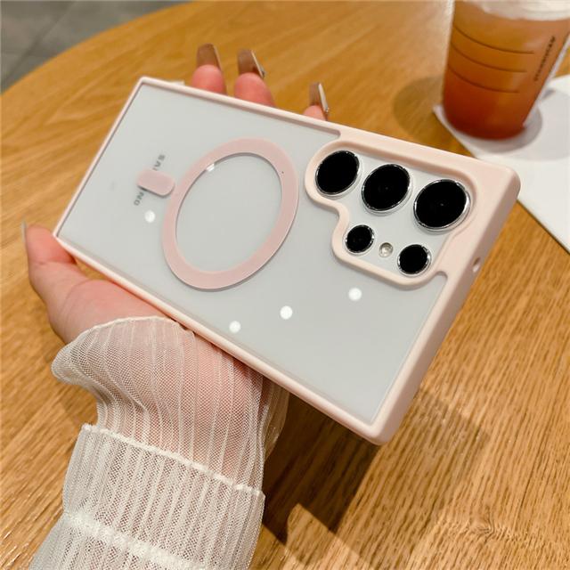 For Samsung Galaxy S25 Ultra Luxury Magsafe Magnetic Matte Frame Transparent Phone Case For Samsung S22 S23 S24FE S25 Plus Cover