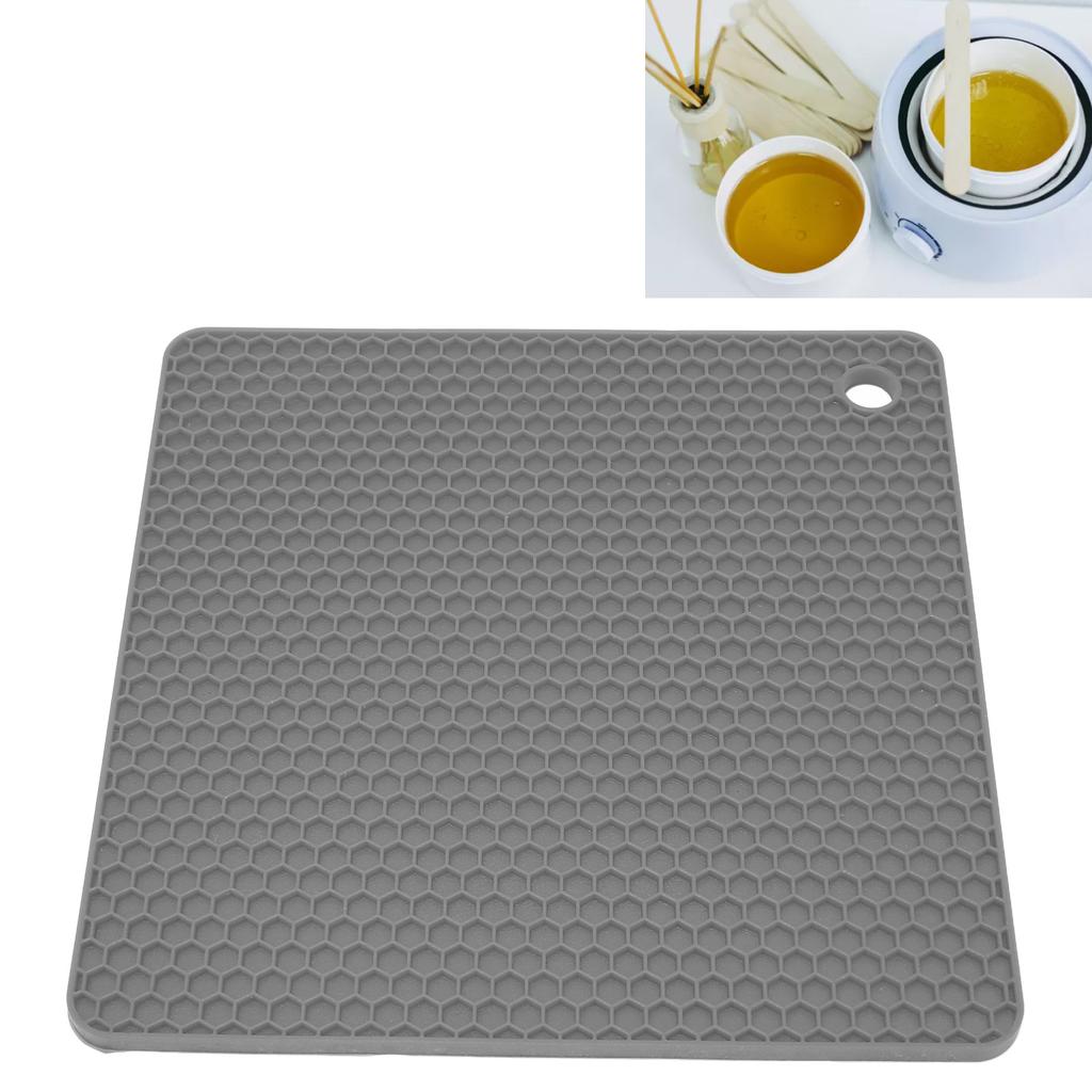 Heat Insulated Pad Square Shape Thickened Silicone Prevent Slip Heat Proof Mat for Wax Pot BowlGrey