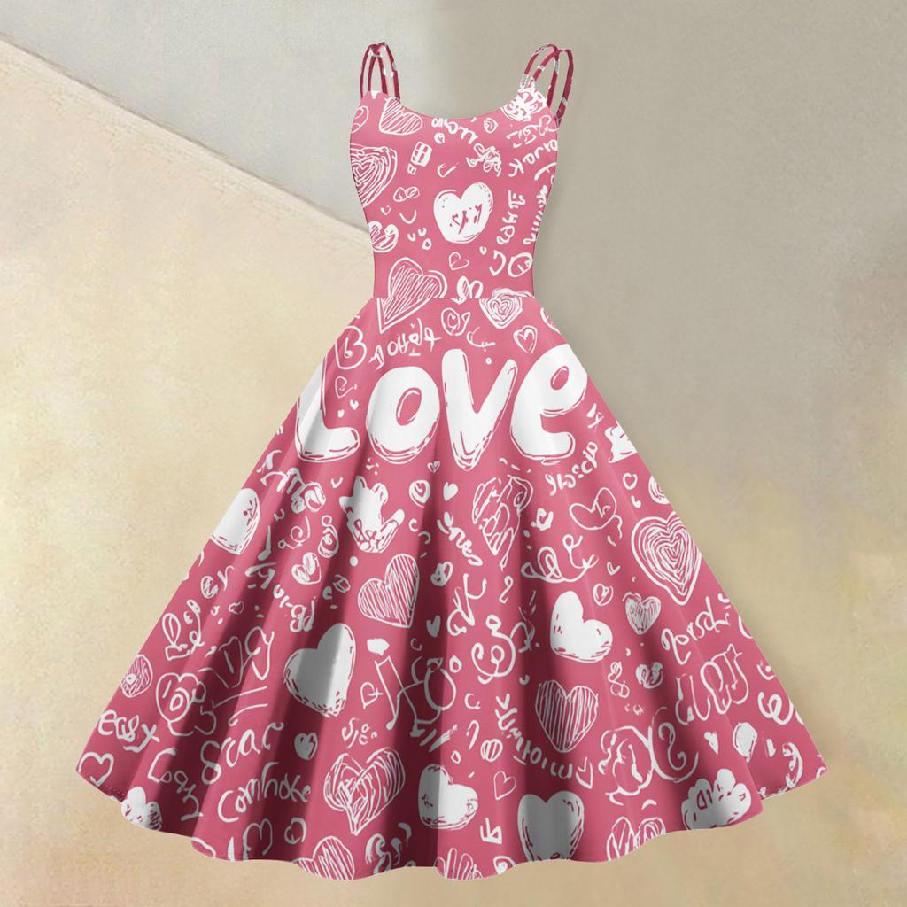 Women's Valentine's Day Love Heart Print Sexy Off Shoulder Vintage Dress