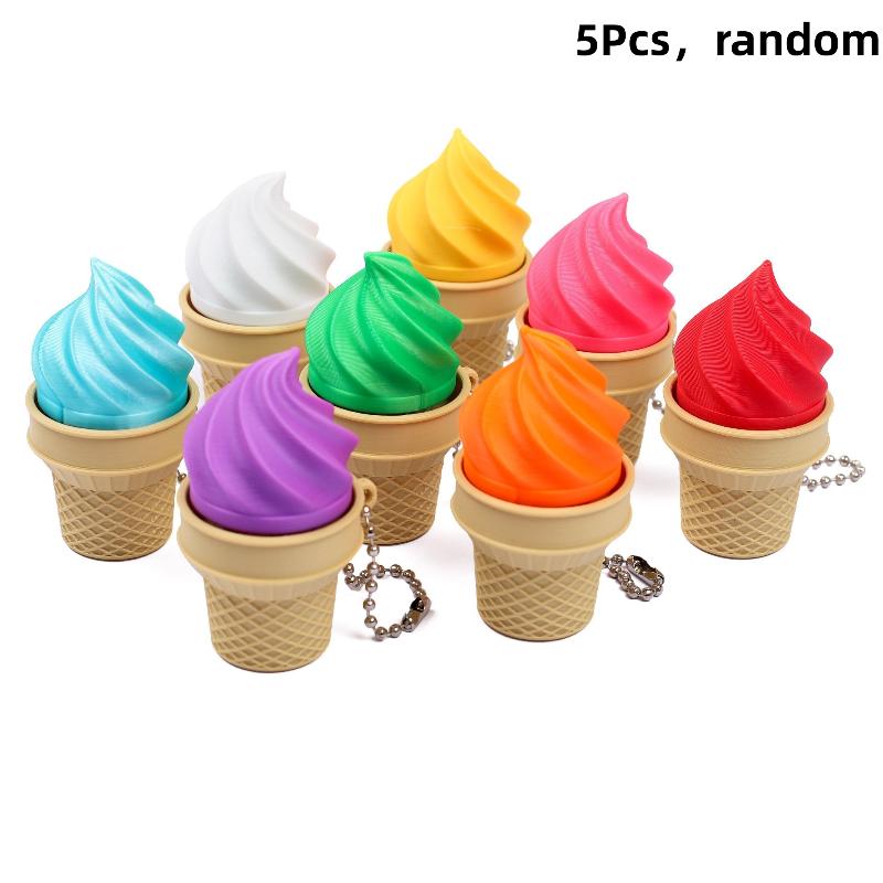 Fun Colorful 3D Printed Ice Cream Keychain Relief Mechanical Keyboard Keycap Finger Keychain Bag Pendant Stress Relief Toy