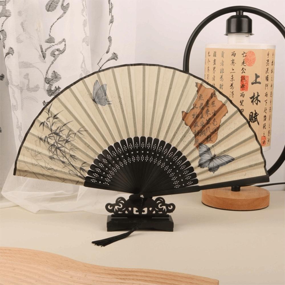 Silk Material Vintage Silk Folding Fan Folding Vintage Classical Chinese Fan Bamboo Frame Hand Fan Craft Dance Performance