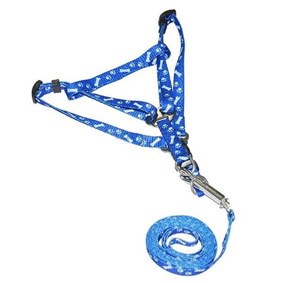 Dog Cat Harness Collar Leash Fashion Bones Paws Print Safety Traction Rope