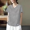 Belly-covering Shirt Loose Short-sleeved Summer New Versatile V-neck Design Labeling T-shirt Women