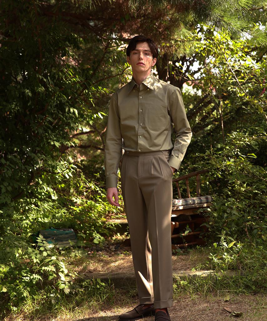 BELLIEF Wool Soft Two Tuck Adjust Pants (Khaki)