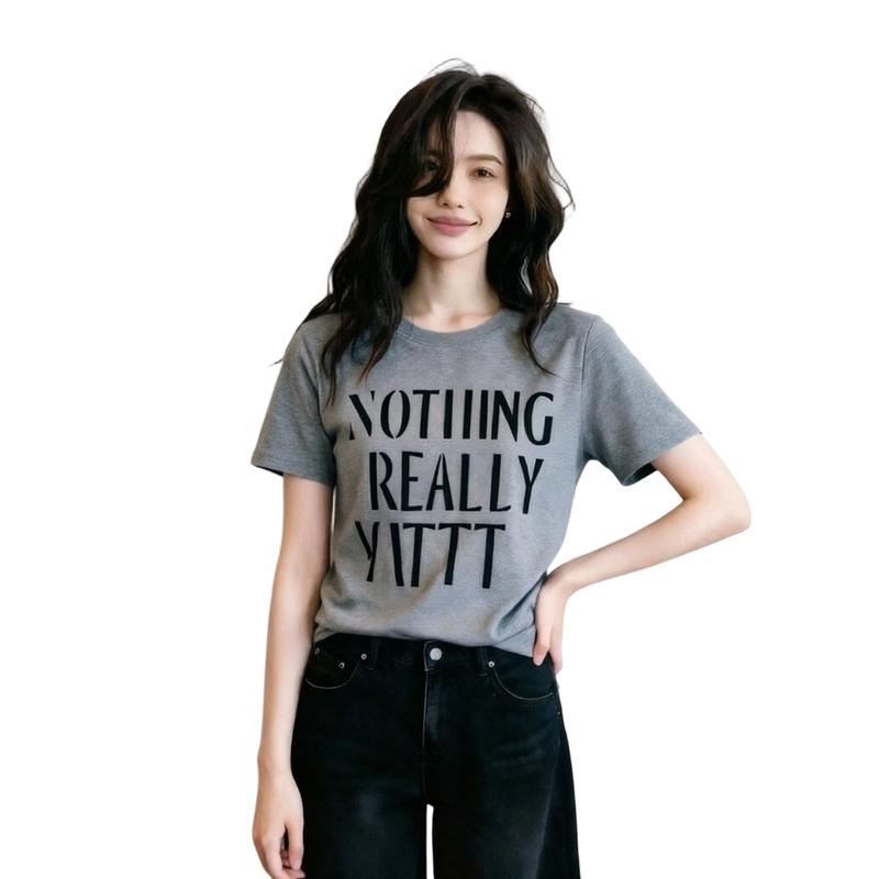 La Chapelle Women s Letter Print Short Sleeve T-Shirt M серый