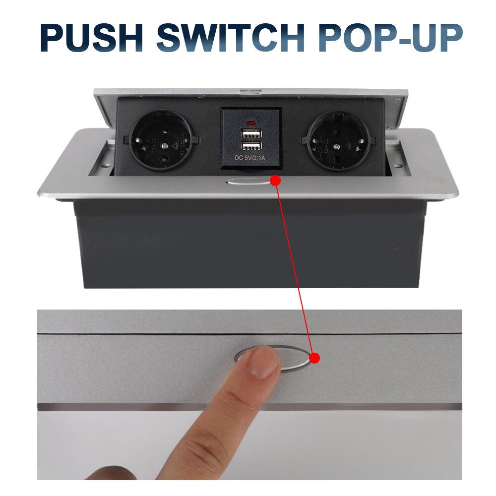 Desktop Socket Table Outlet With USB Charging Aluminum Alloy Cover Slow Pop Up Electrical Socket For Meeting Room 2 3 EU Socket