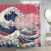 Duschvorhang im japanischen Stil Koi-Fisch Kirschblüte Sonne Meer Welle Oktopus Landschaft Polyesterstoff Vorhänge Badezimmerdeko