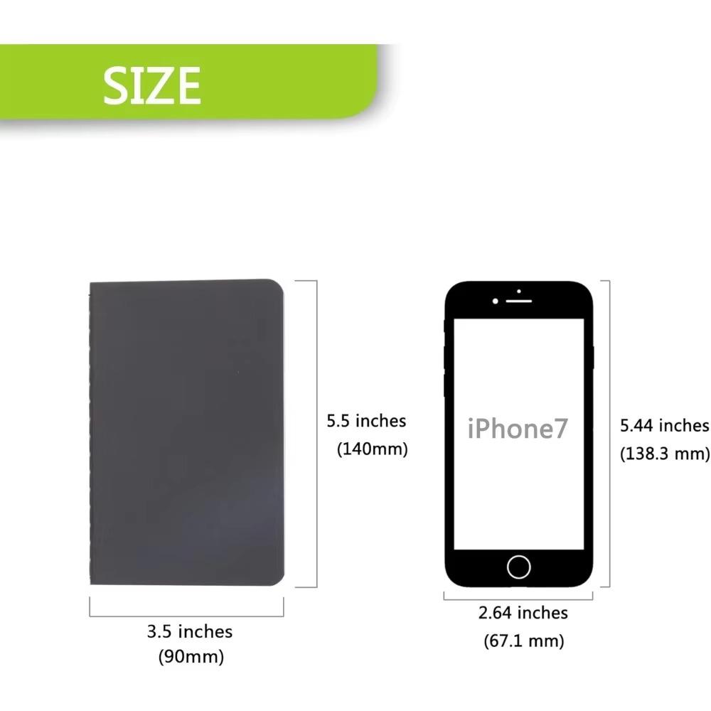 Set de 6 Libretas de Bolsillo - 3.5x5.5" Mini Diarios de Tapa Blanda, 100GSM 60 Páginas Rayadas/en Blanco para Escribir, Viajes y Regalos (Negro)