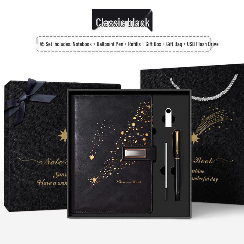 Set de regalo de cuaderno Star Double Line 2026: Libro de registro de reuniones de negocios y oficina de mayor grosor