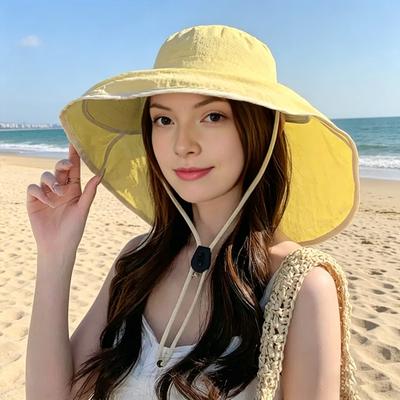 Fisherman Hat Wide Brim Shawl Design Big Head Circumference Quick-Drying Hat Extra Large Brim Neck Shawl Sun Protection Hat